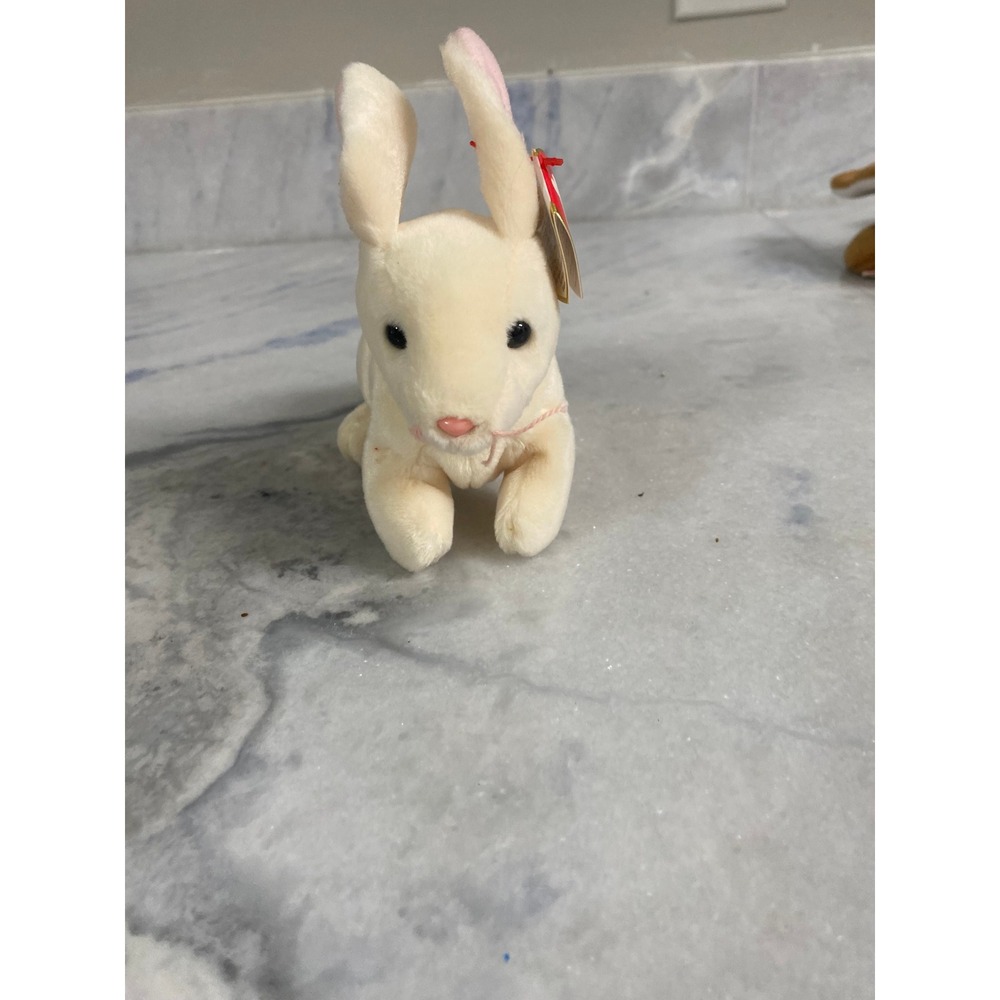 Ty Beanie Baby Nibbler Rabbit Bunny 1998 Cream White Pink Ears Swing Tag